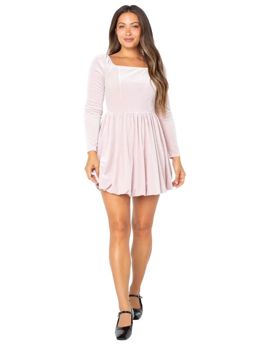 Celebrity Pink Women's Long Sleeve Velvet Bubble Hem Mini Dress NEW